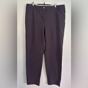 J.Jill Plaid Pants 14 Tall Stretch Button Zip Career Trousers Burgundy Blue